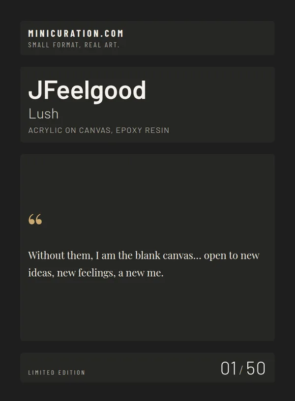 Lush — card back with the artist statement and edition number
