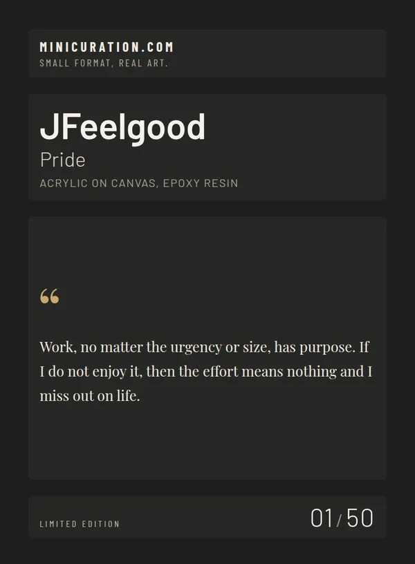 Pride — card back with the artist statement and edition number