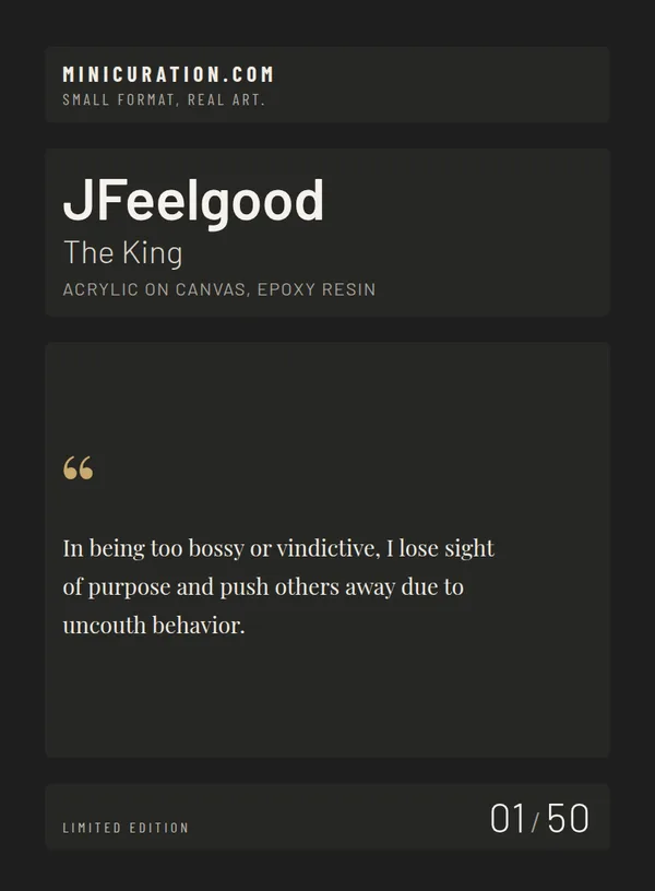 The King — card back with the artist statement and edition number