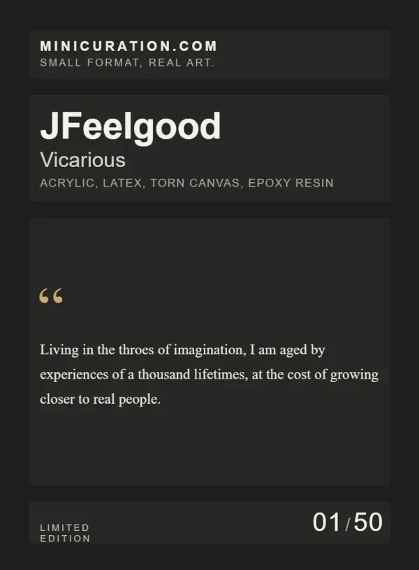 Vicarious — card back with the artist statement and edition number